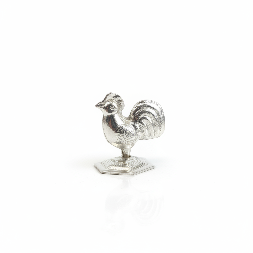 Silver Rooster Figurine - White Background