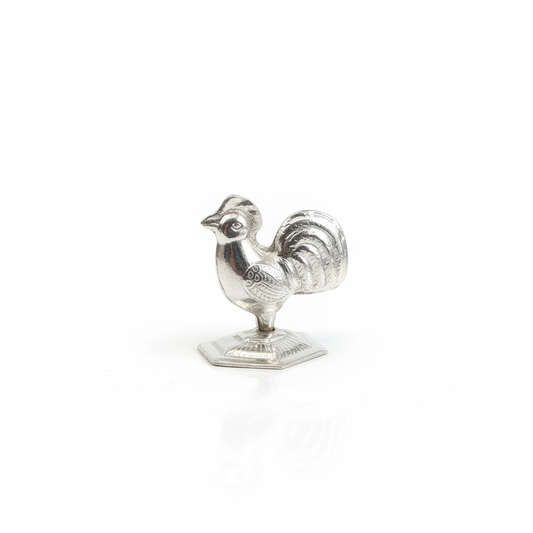 Silver Rooster Figurine - White Background