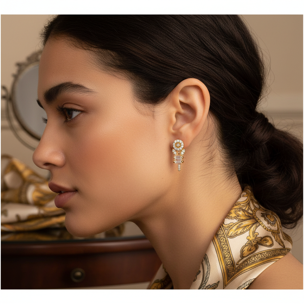 Small 24K Gold Plated Halo Crystal Hoop Earrings Lifestyle