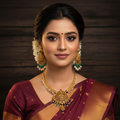 South Indian Model Wearing Antique Nakshi Kanti Necklace & Lakshmi Earrings
