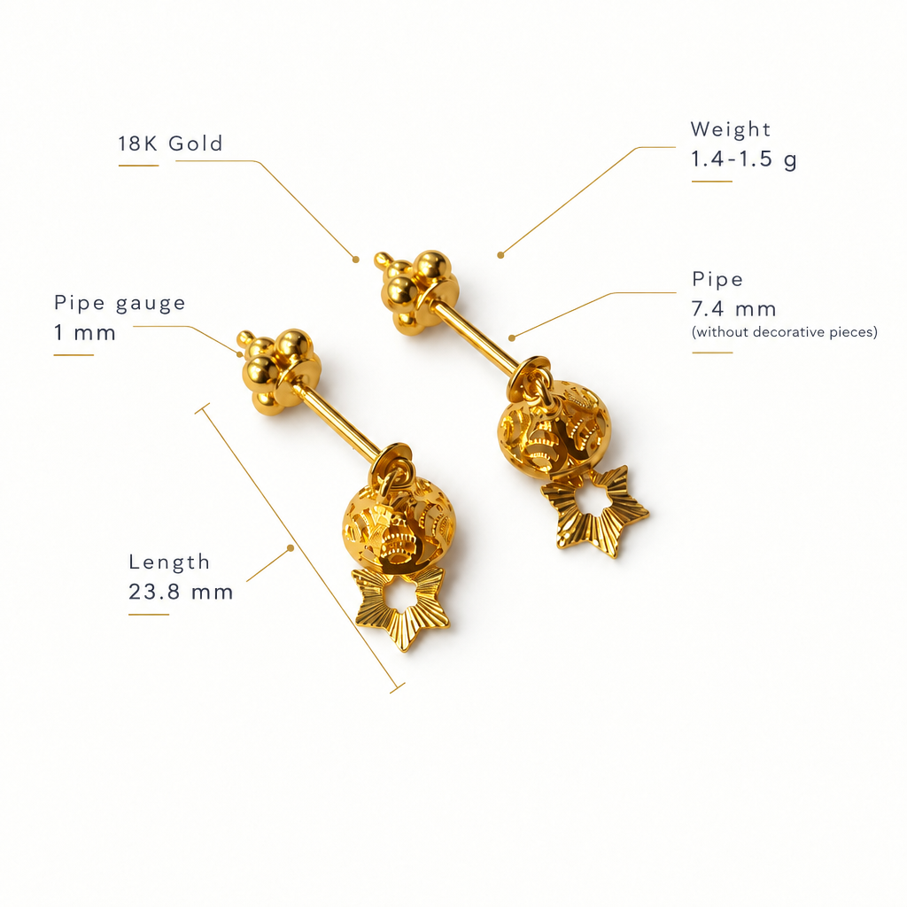 Specification card for the 18K gold Bugatti earrings