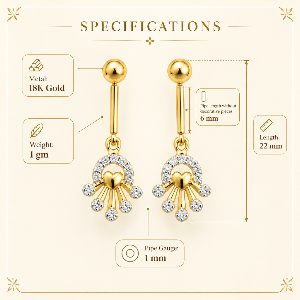 Specification image for Heart & Crystal Arc Drop earrings