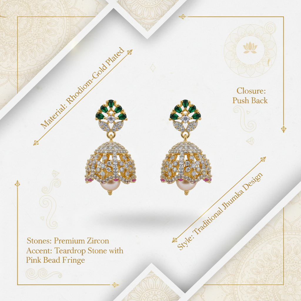 Specification image for Rhodium-Gold Plated Jhumka Earrings