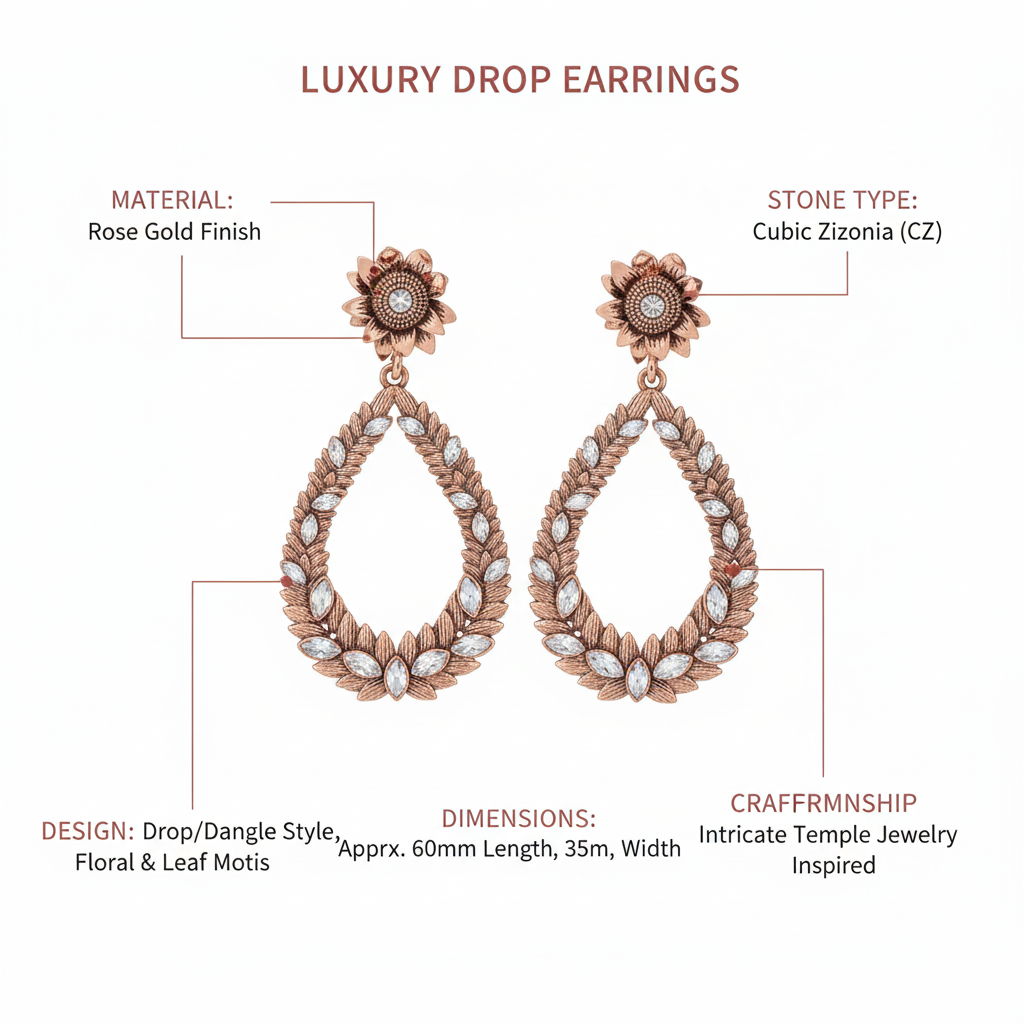 Specification image for rose gold CZ earrings