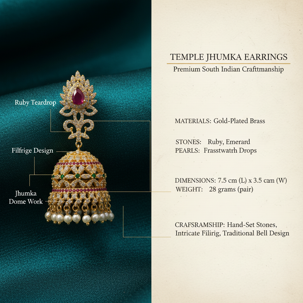 Specification Image - Temple Jhumka Earrings