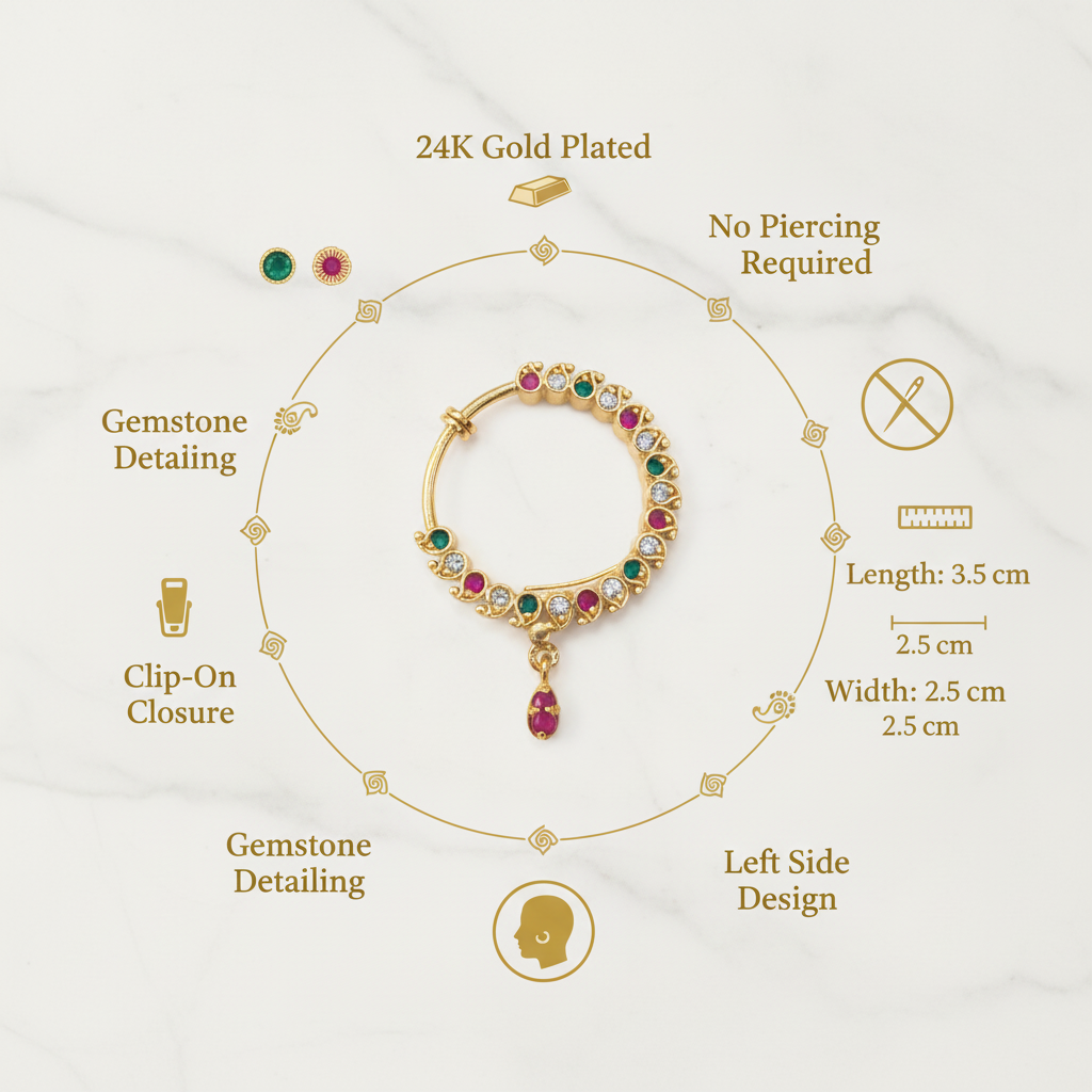 Specification showcase for 24K gold plated nose ring