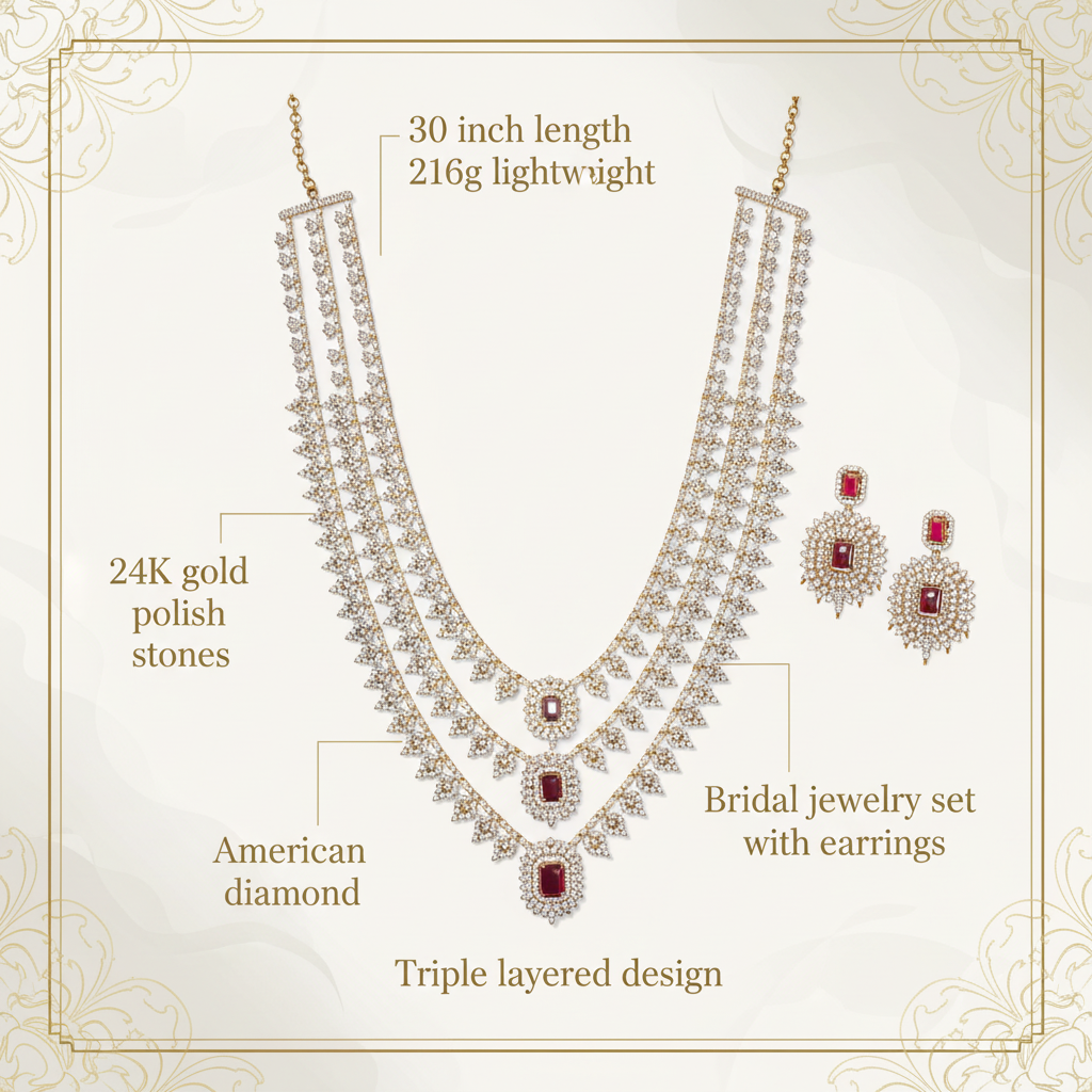 Specification showcase for American Diamond Triple Layered Haram