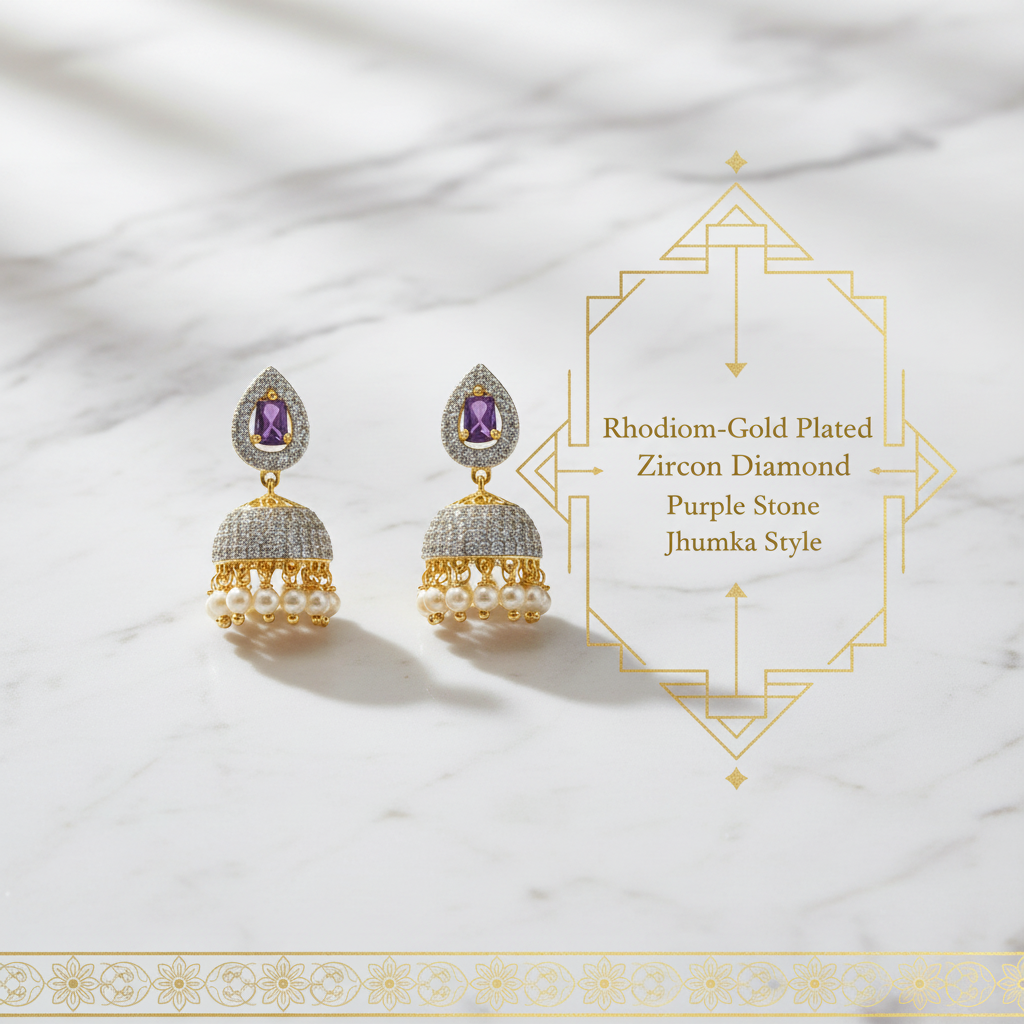 Specification showcase for purple stone jhumka earrings