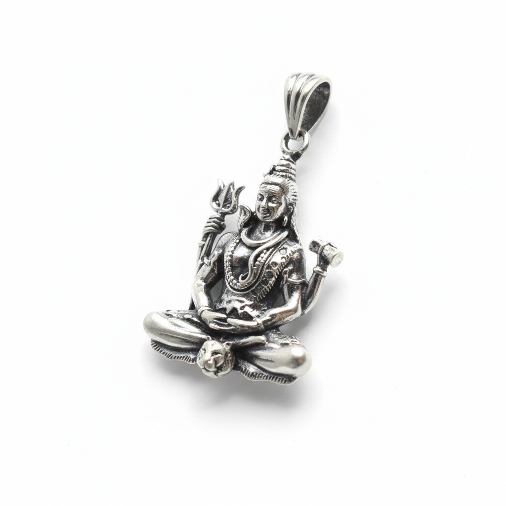 Sterling Silver Oxidized Mahadev Locket - Clean White Background