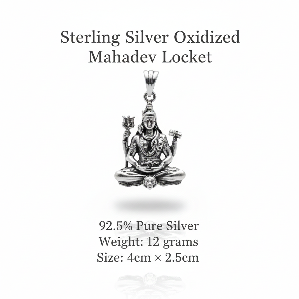 Sterling Silver Oxidized Mahadev Locket with Details