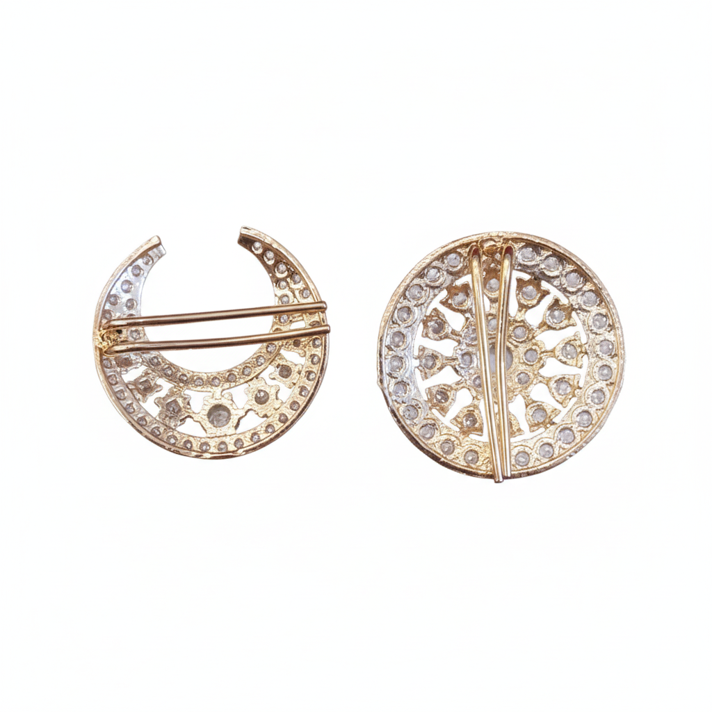 Temple jewelry brooches back view
