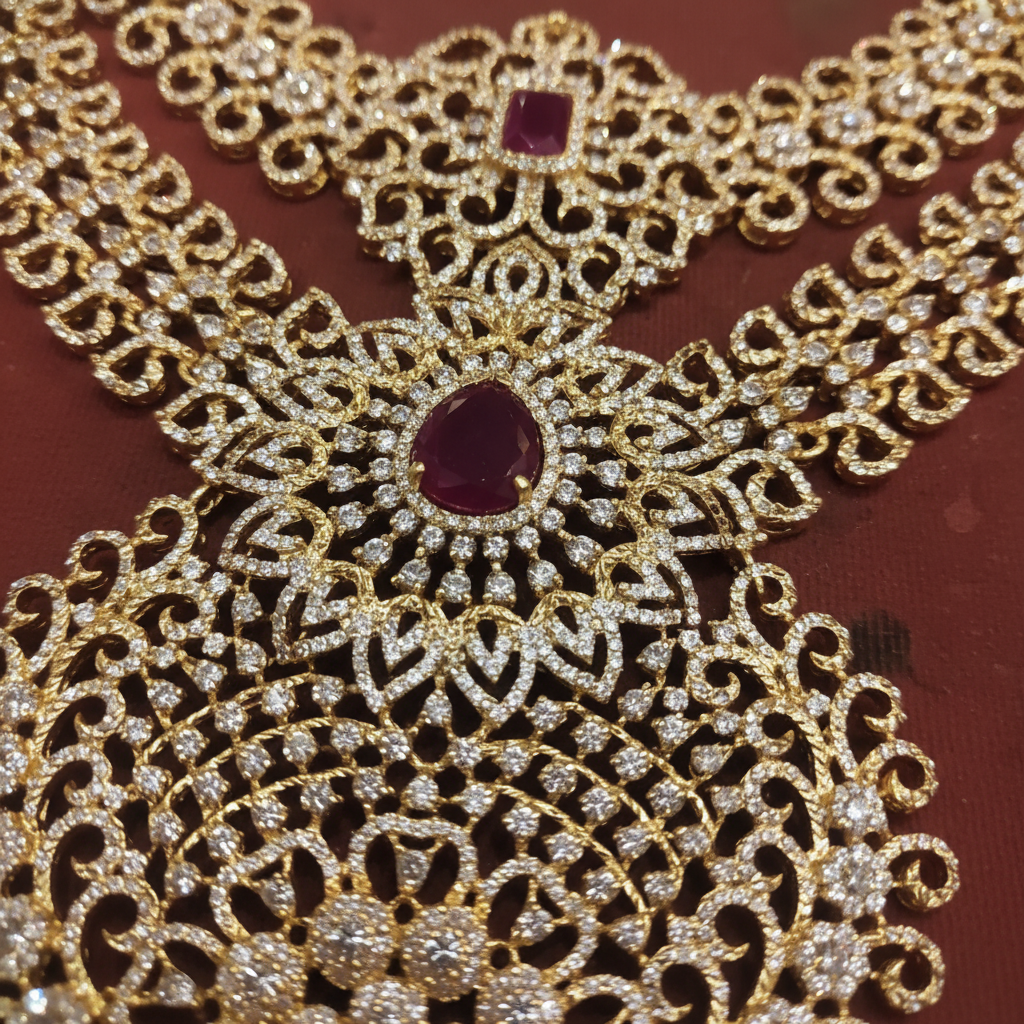 Temple Jewelry Detail Close-Up - Ruby Gemstone Craftsmanship