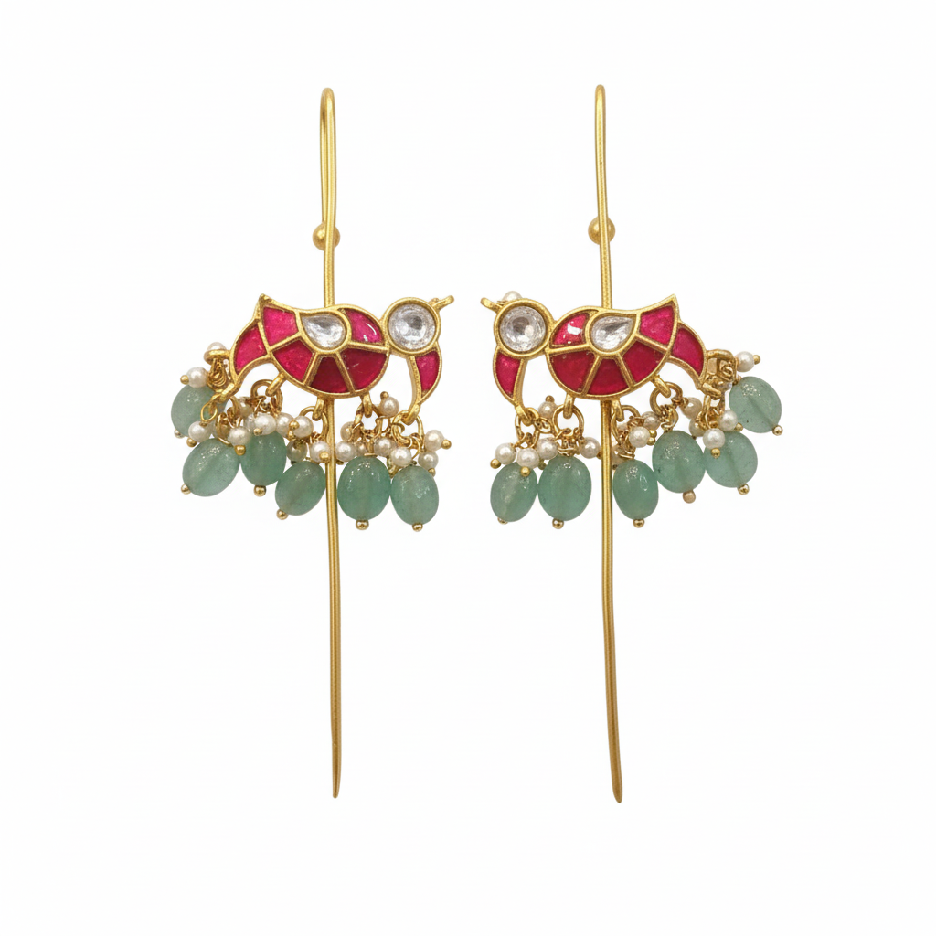 Temple jewelry earrings on white background