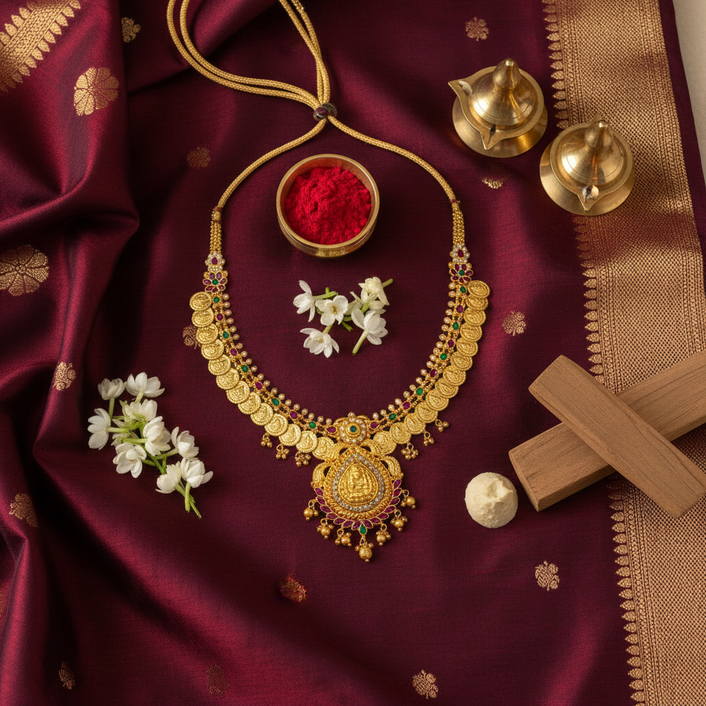 Temple Jewelry Necklace Flat Lay Cultural Context