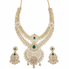 Temple Jewelry Necklace Set - Green Gemstone White Background