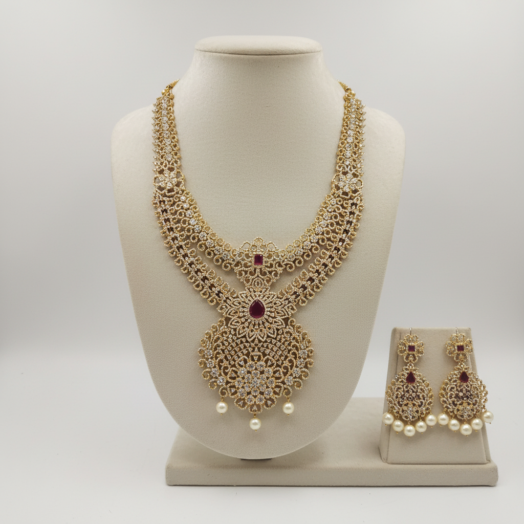 Temple Jewelry Necklace Set on Mannequin - Ruby Gemstone