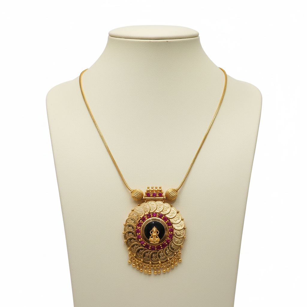 Temple jewelry pendant on mannequin display