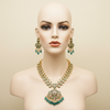 Green Kundan Mango Necklace Set with Earrings - Temple Jewelry