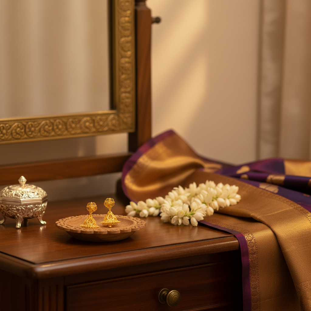 Temple Jhumka Earrings Lifestyle Image