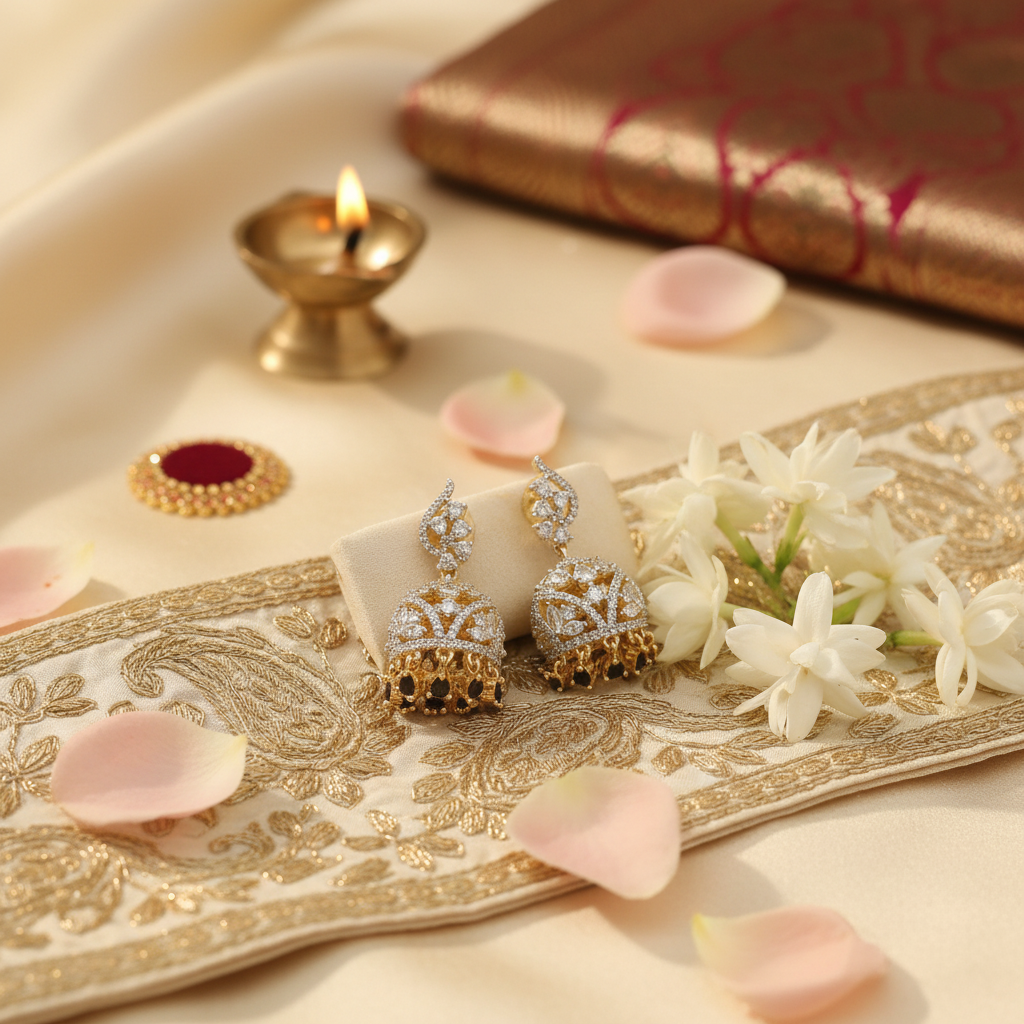 Temple Jhumka Earrings - Lifestyle Scene