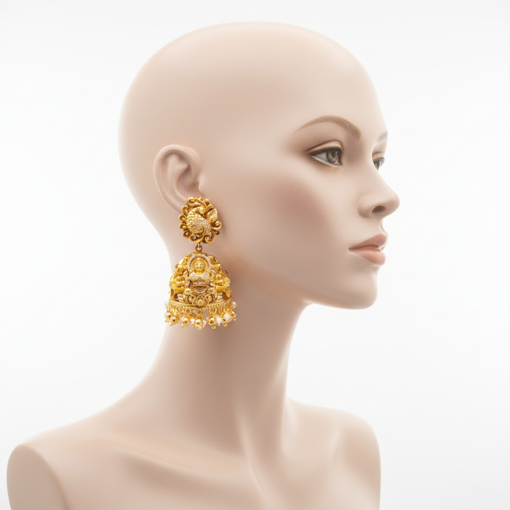Temple Jhumka Earrings Mannequin Display