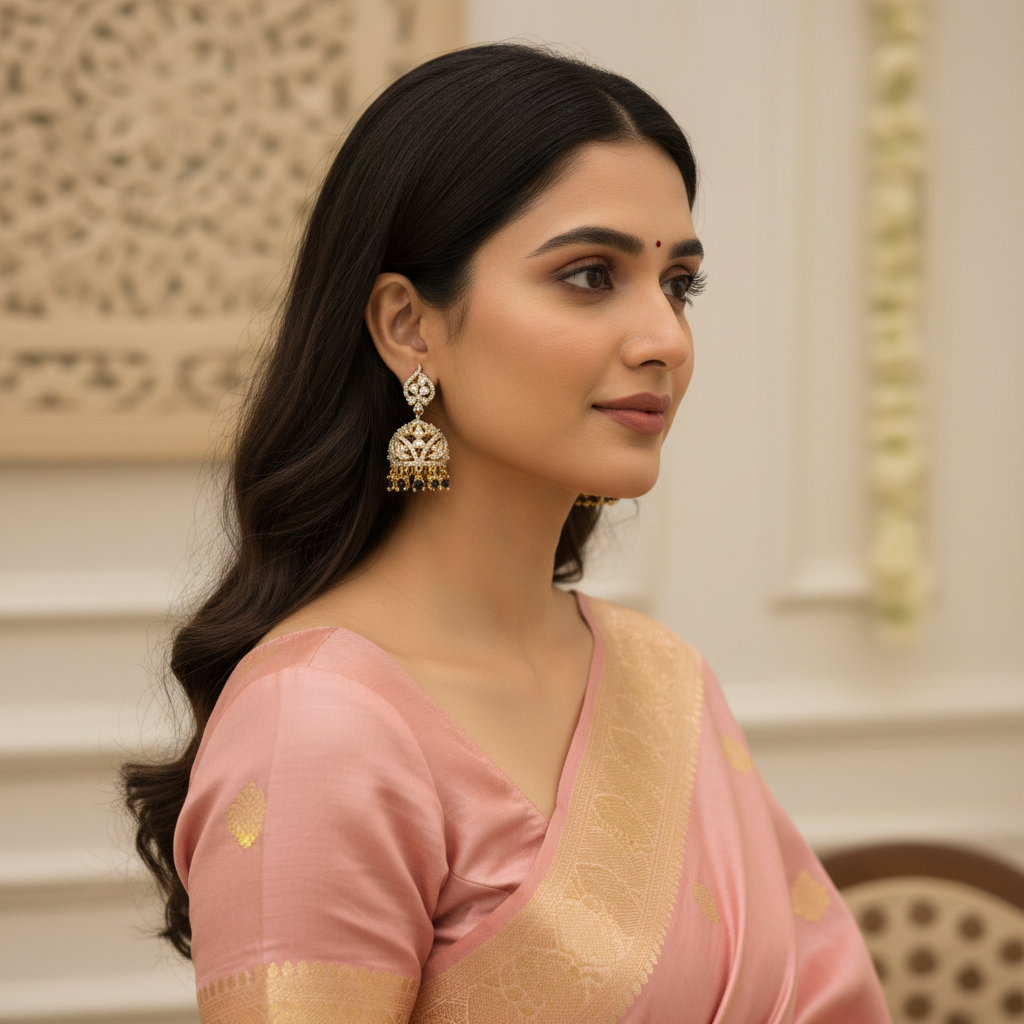 Temple Jhumka Earrings - Model Lifestyle Image