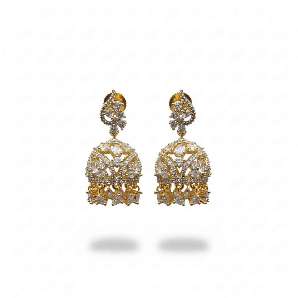 Temple Jhumka Earrings - White Background Version 2