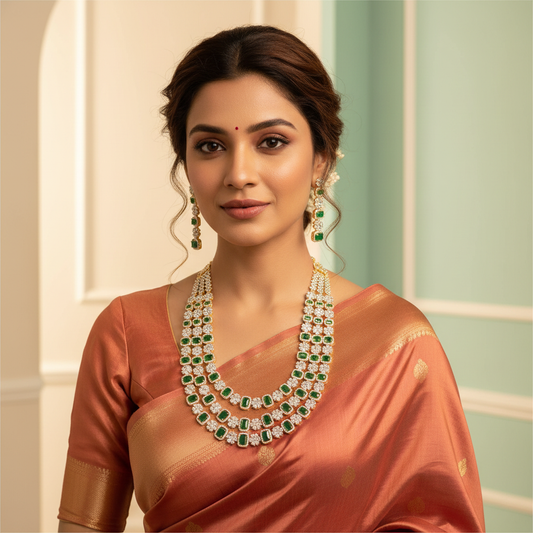 Three Step AD Emerald Necklace Set 