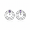 Triple Hoop CZ Earrings - Purple - 