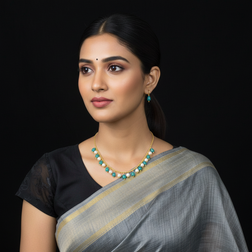 Turquoise Pearl Necklace Model Wear