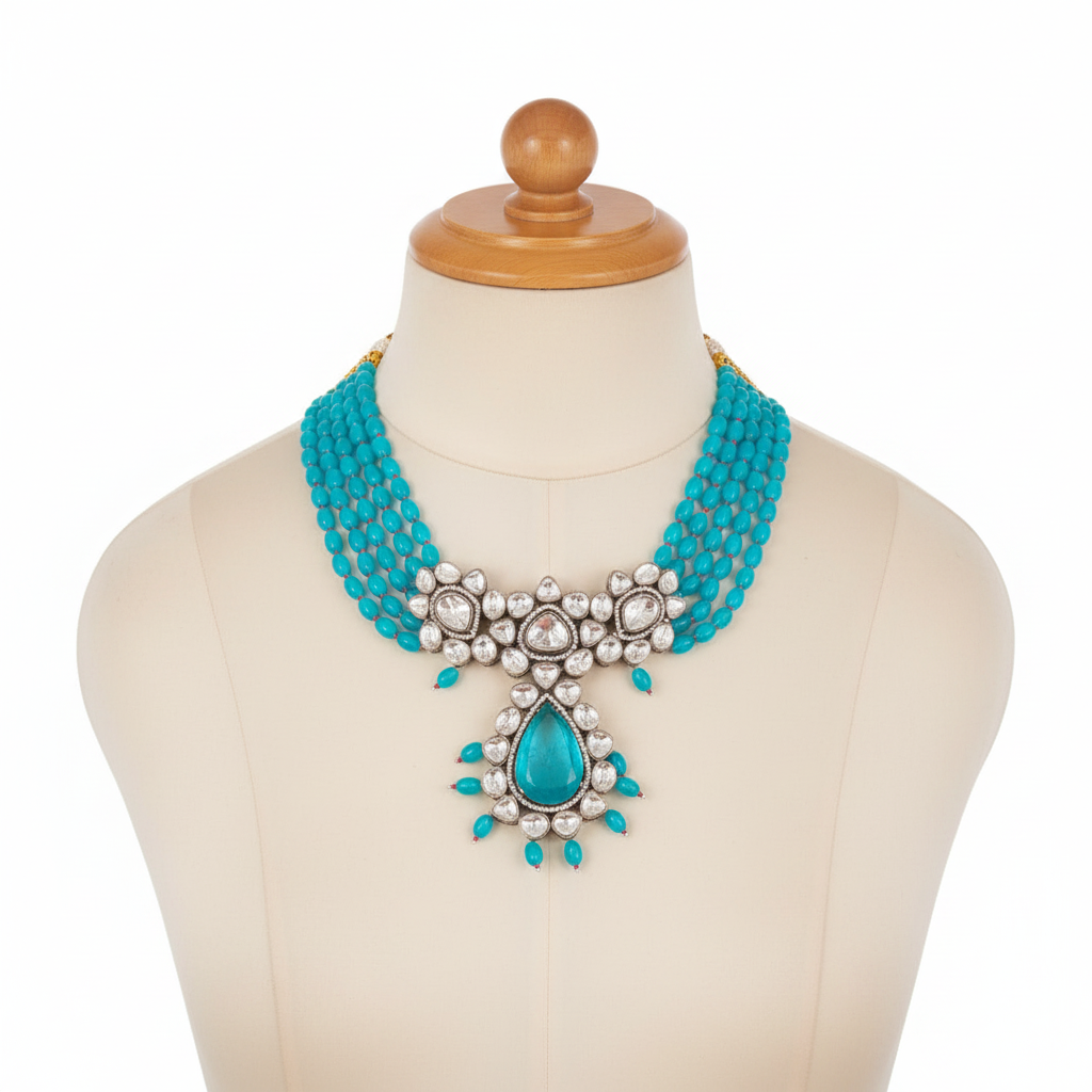 Turquoise Victorian Choker on Mannequin