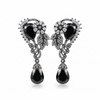 Victorian Floral Wing Earrings - Black - White BG
