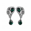 Victorian Floral Wing Earrings - Green - White BG
