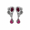 Victorian Floral Wing Earrings - Ruby Red - White BG