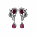Victorian Floral Wing Earrings - Ruby Red - White BG