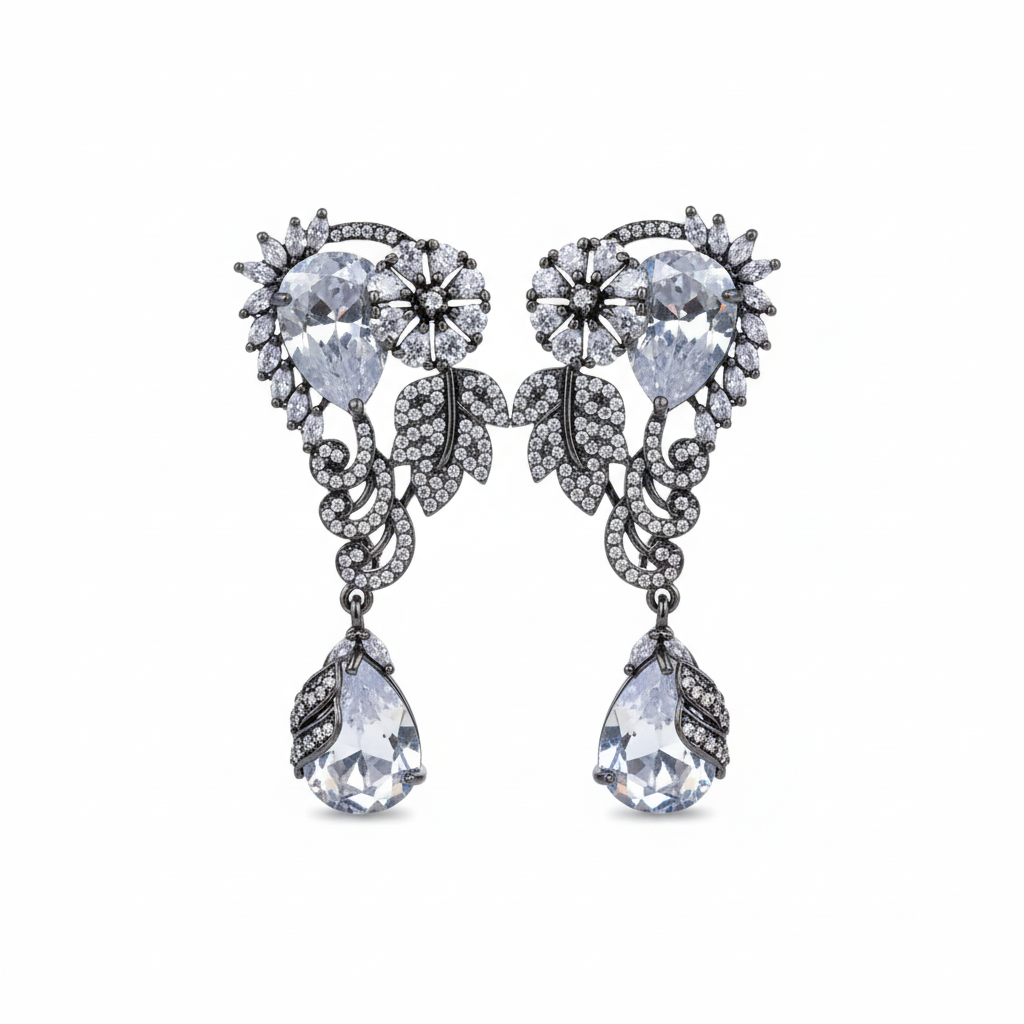Victorian Floral Wing Earrings - White - White BG