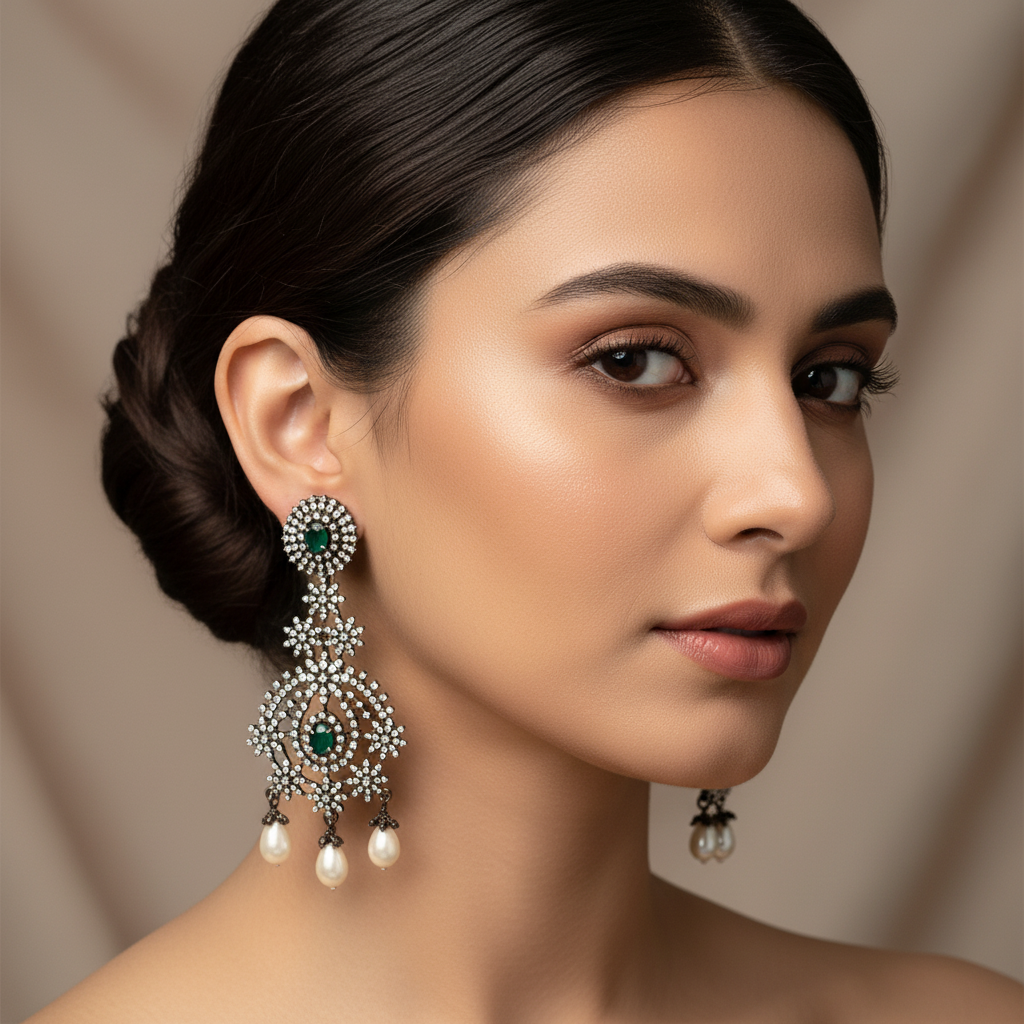 Victorian Green Diamond Chandelier Earrings 