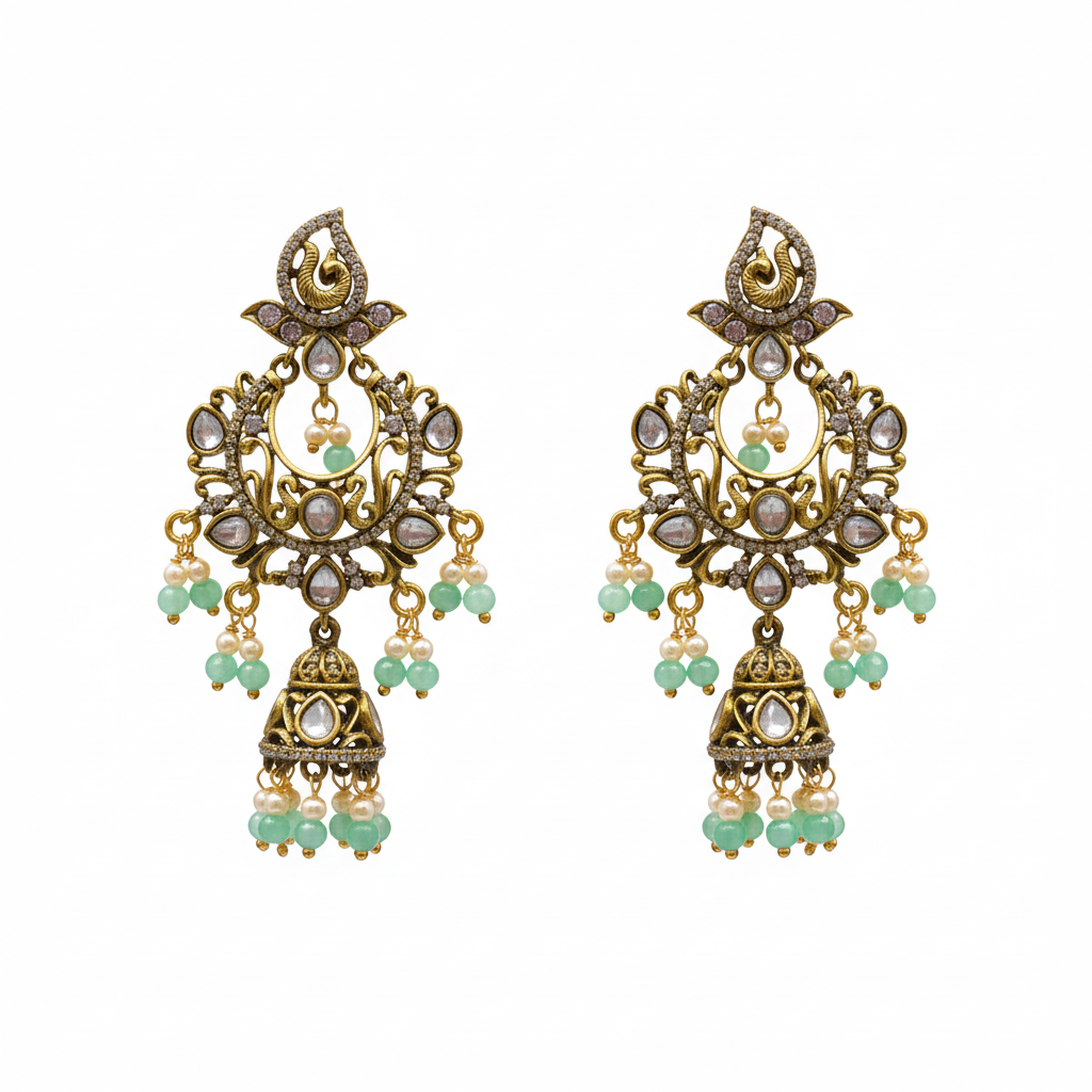 Victorian Kundan Chandbali Jhumka 