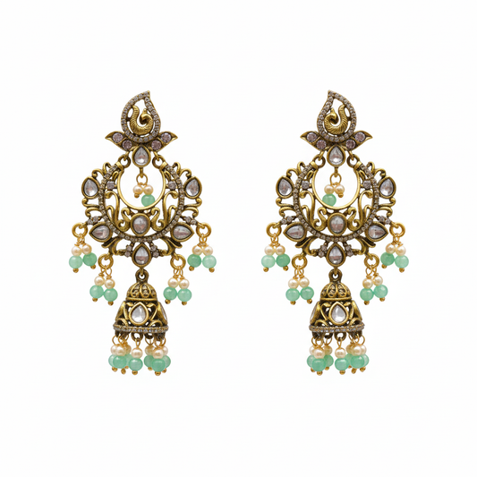 Victorian Kundan Chandbali Jhumka 