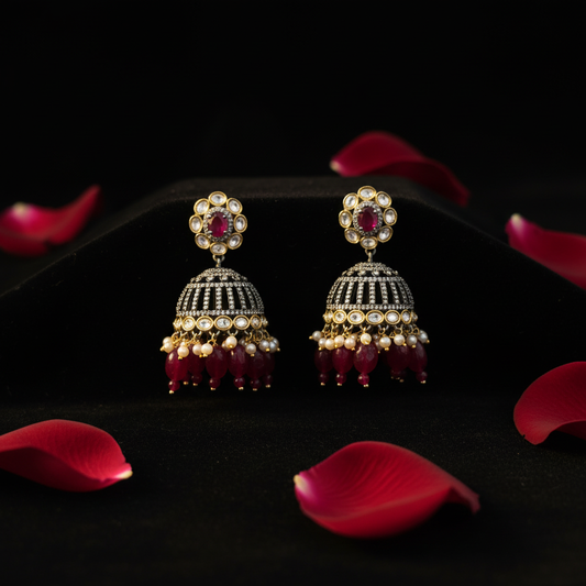 Victorian Polki Kundan Jhumka - Lifestyle Shot