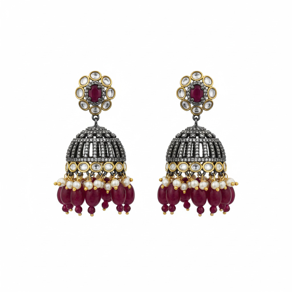 Victorian Polki Kundan Jhumka - White Background