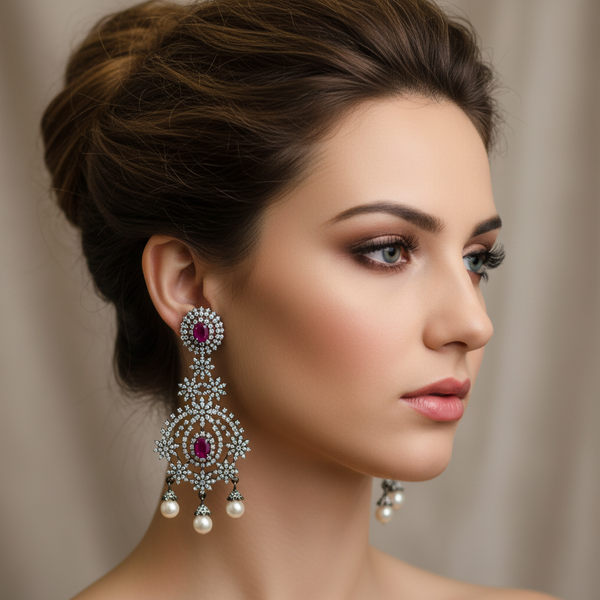 Victorian Ruby Diamond Chandelier Earrings 