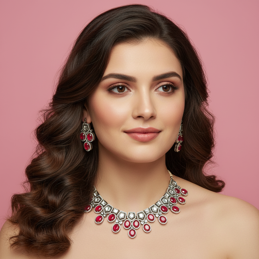 Victorian Ruby Necklace Model Wear