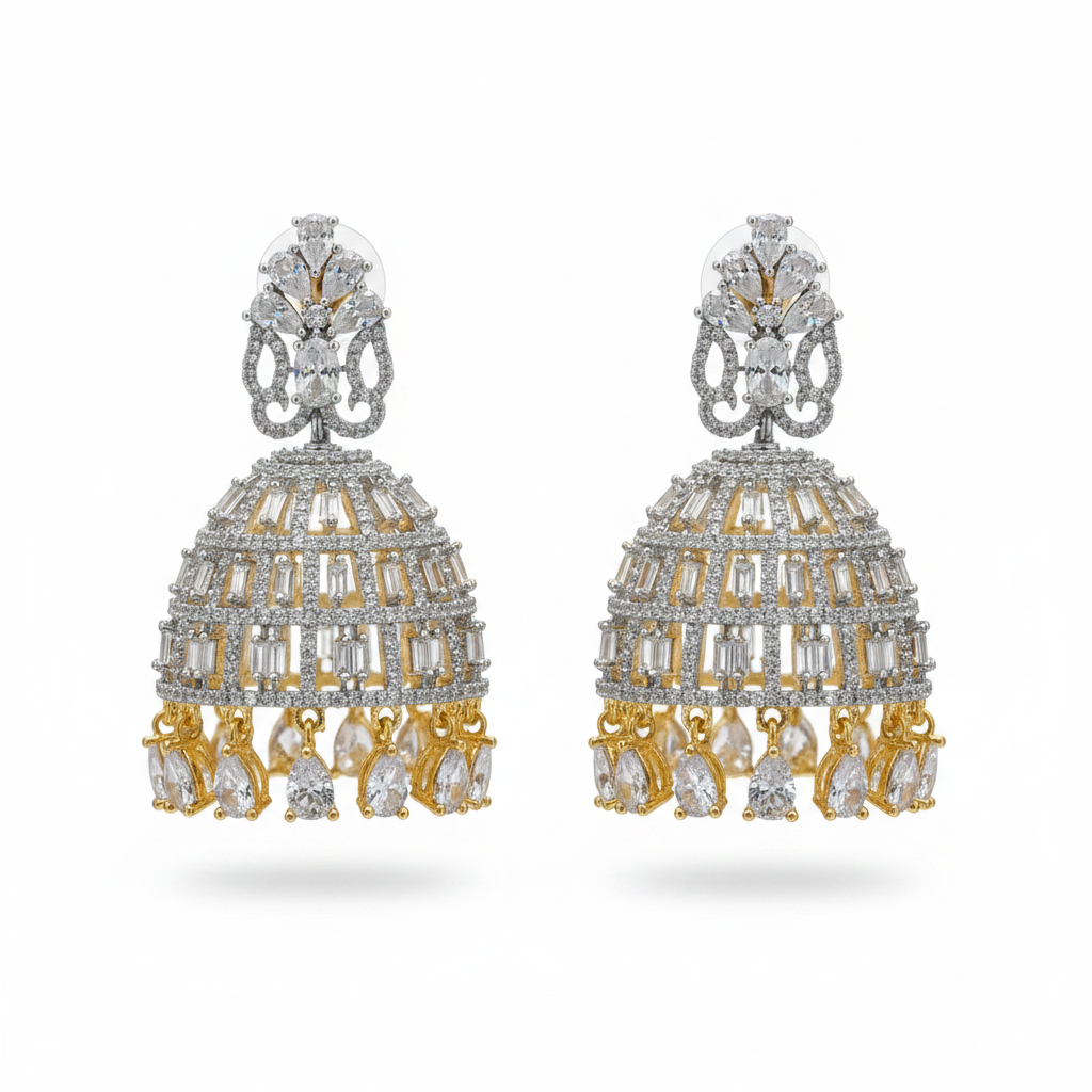 White Background - American Diamond Baguette Jhumka