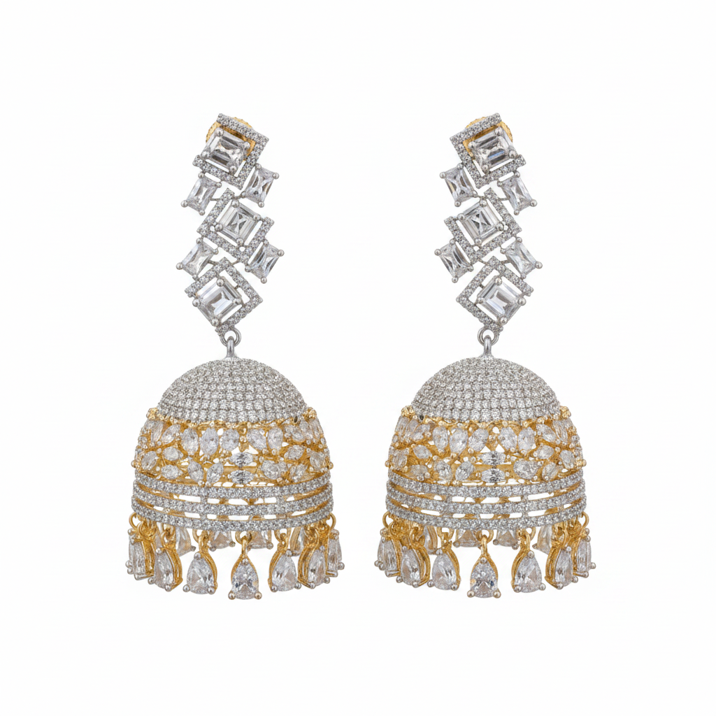 White Background - American Diamond Jhumka