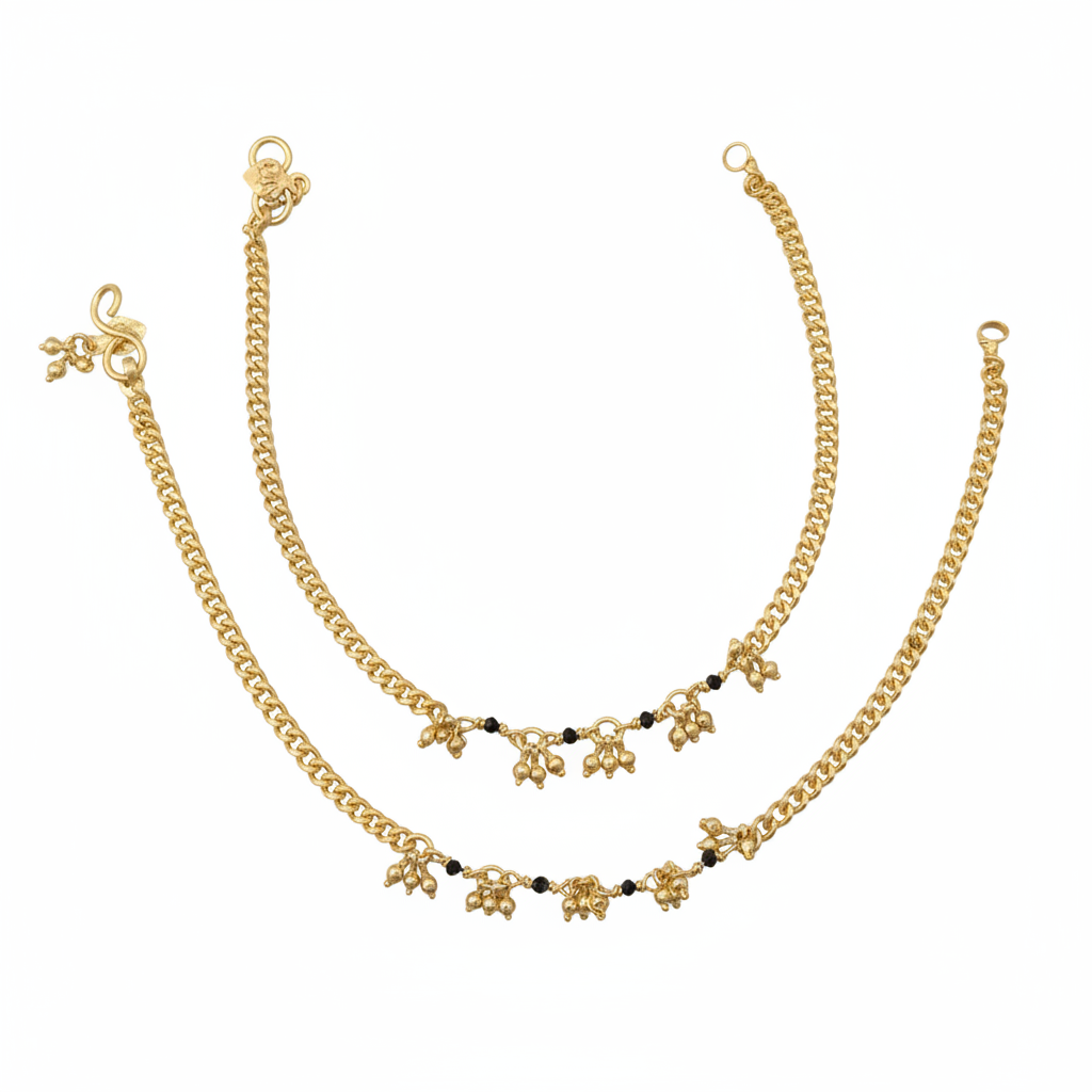 White Background Anklet - Pearl Black Bead