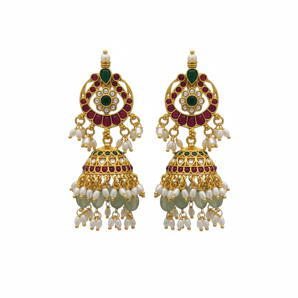 White Background - Chandbali Jhumka Earrings