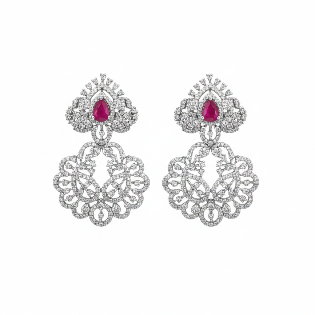 White Background - CZ Chandbali Ruby