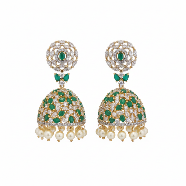 White Background - CZ Emerald Pearl Jhumka