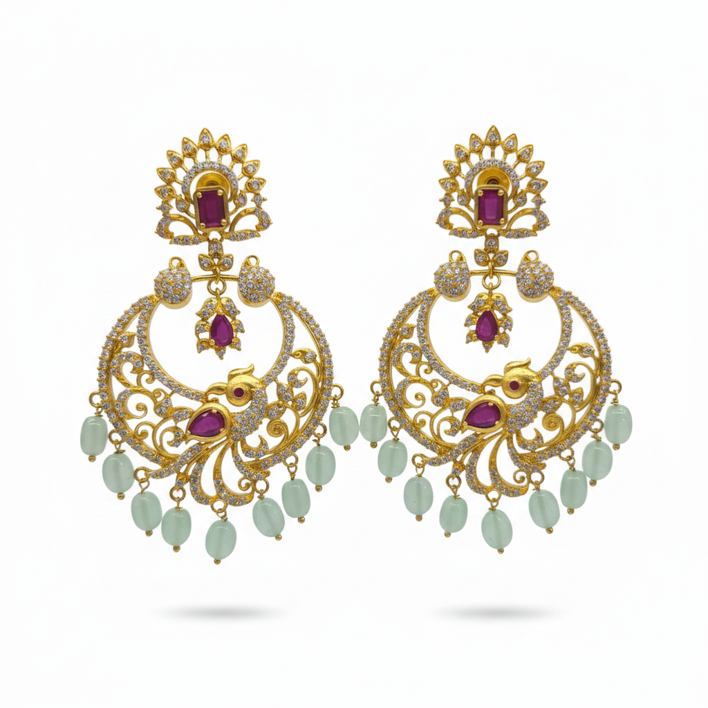 White Background - CZ Ruby Chandbali